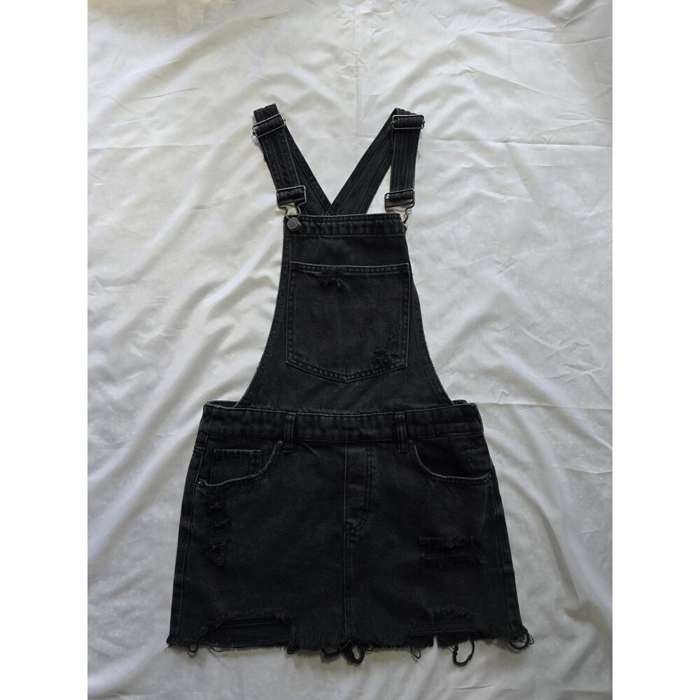 Garage Black Distressed Denim Overall Dress – Size XS